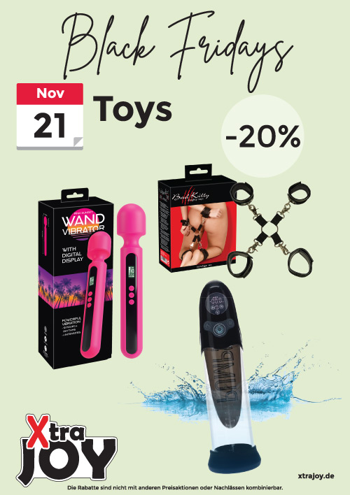 Werbung für Vibratoren und Sexspielzeug in Pink und Schwarz mit 20 Prozent Rabatt